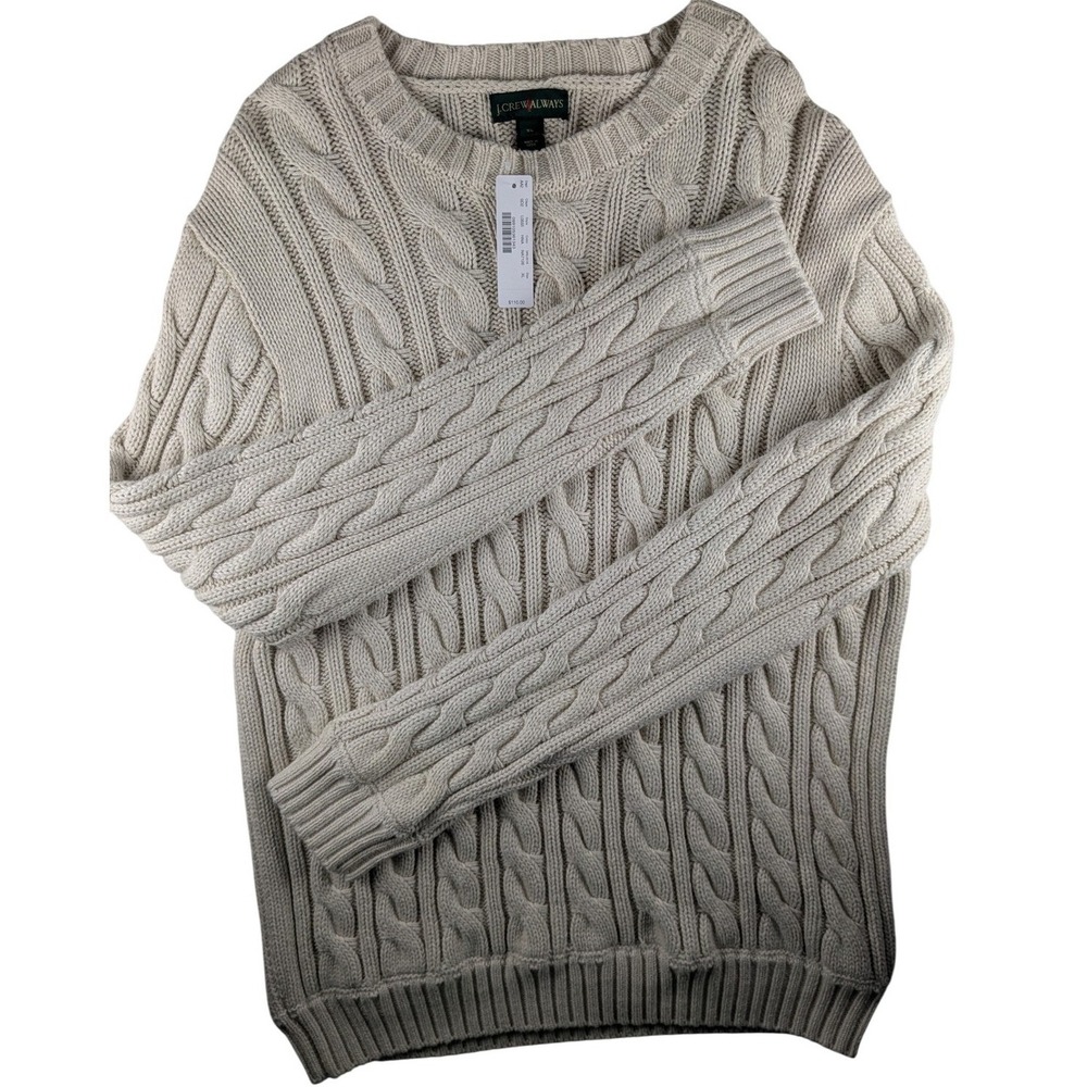 NWT J. Crew Always Cable Knit Crewneck Sweater Classic Fit Beige XL